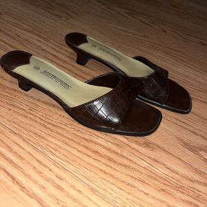 Expressions Dark Brown Croc-Embossed Mules